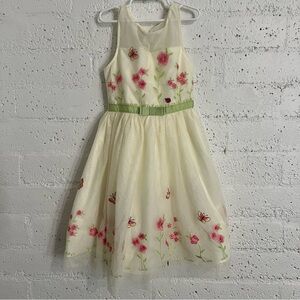 Jona Michell Girls Dress 8 Cream Pink Butterflies Floral Easter Sleeveless E1
